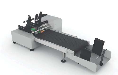 flat product feeder for printing flat items like pouches with ink jet, laser, print and apply label